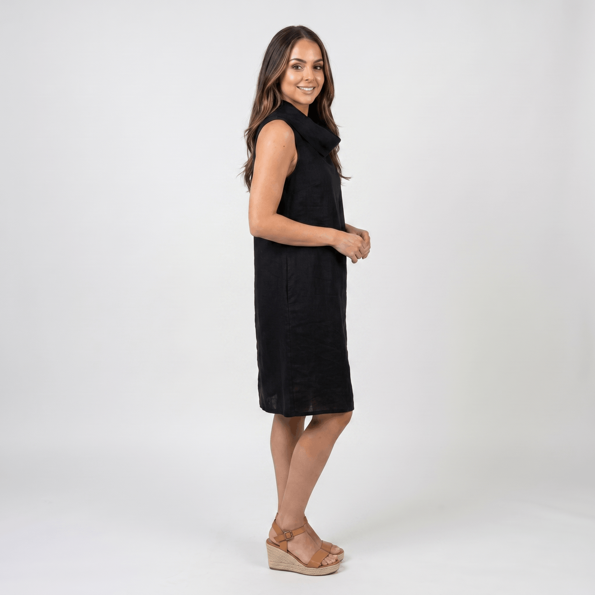 Frances Casual Linen Midi Dress – Relaxed Pocketed Elegant Everyday Dress