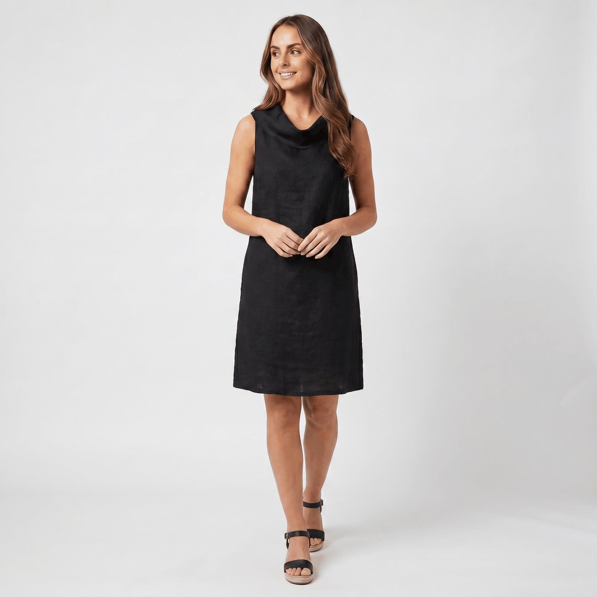 Frances Casual Linen Midi Dress – Relaxed Pocketed Elegant Everyday Dress