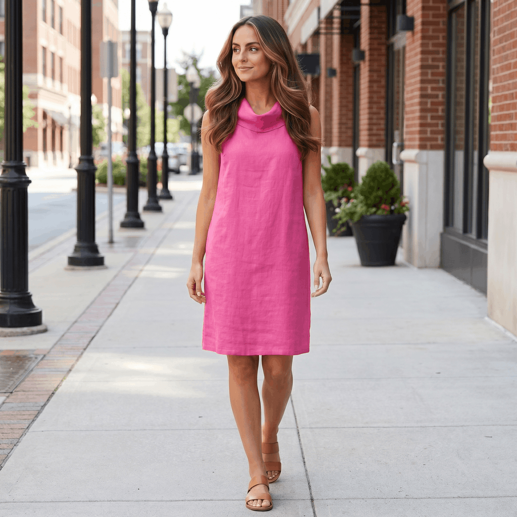 Frances Casual Linen Midi Dress – Relaxed Pocketed Elegant Everyday Dress