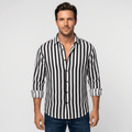 Mateo Pure Linen Striped Shirt – Slim Fit Long Sleeve Point Collar Casual Summer Top