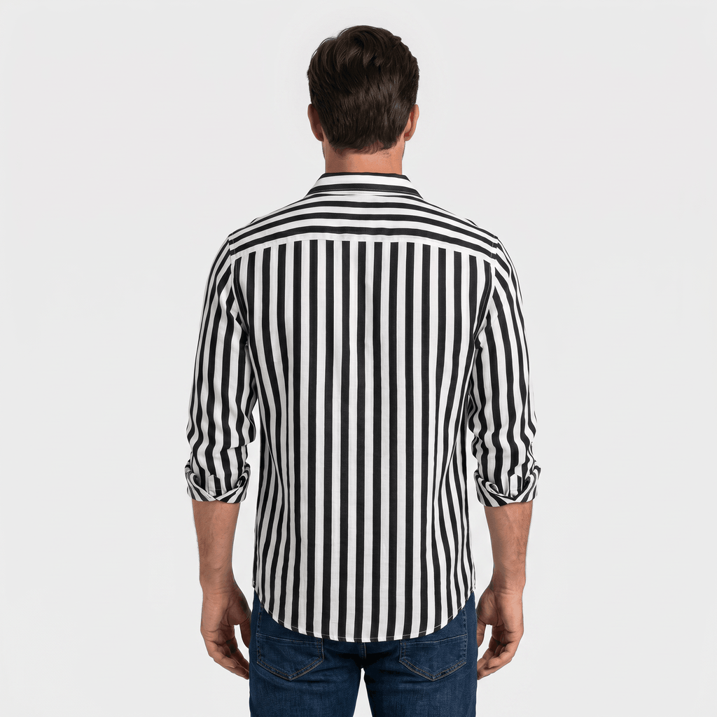 Mateo Pure Linen Striped Shirt – Slim Fit Long Sleeve Point Collar Casual Summer Top