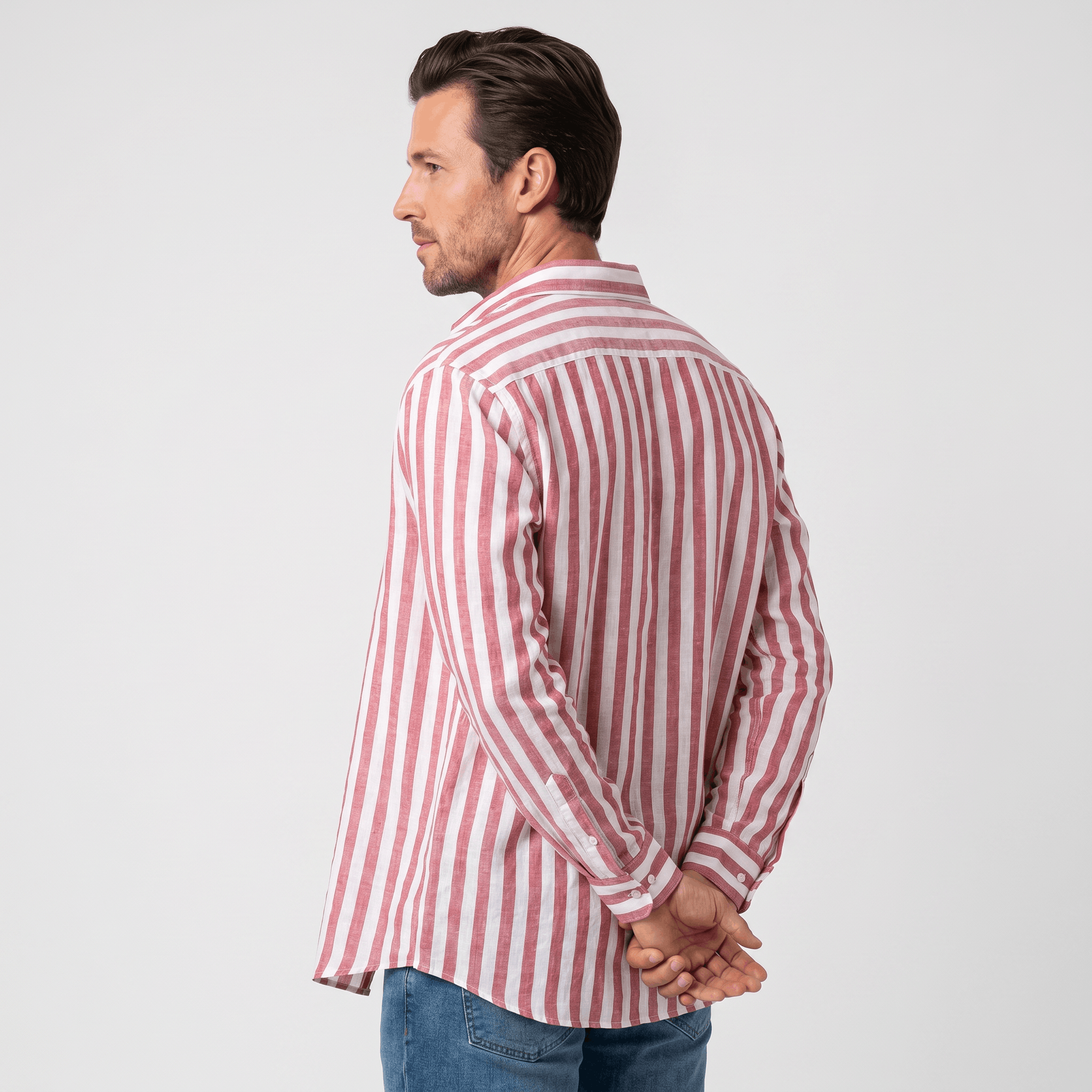 Mateo Pure Linen Striped Shirt – Slim Fit Long Sleeve Point Collar Casual Summer Top