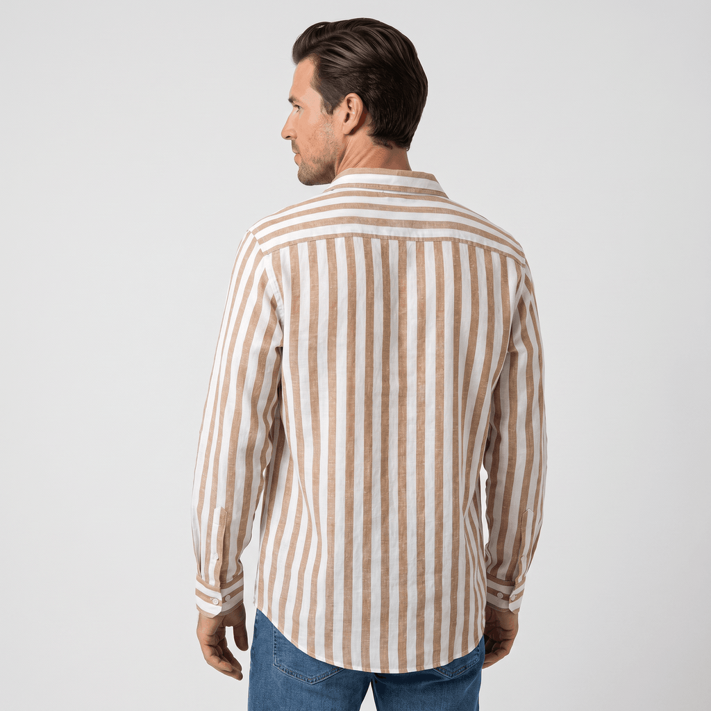 Mateo Pure Linen Striped Shirt – Slim Fit Long Sleeve Point Collar Casual Summer Top