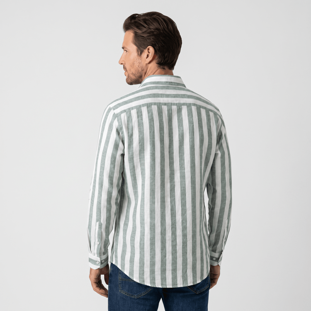 Mateo Pure Linen Striped Shirt – Slim Fit Long Sleeve Point Collar Casual Summer Top