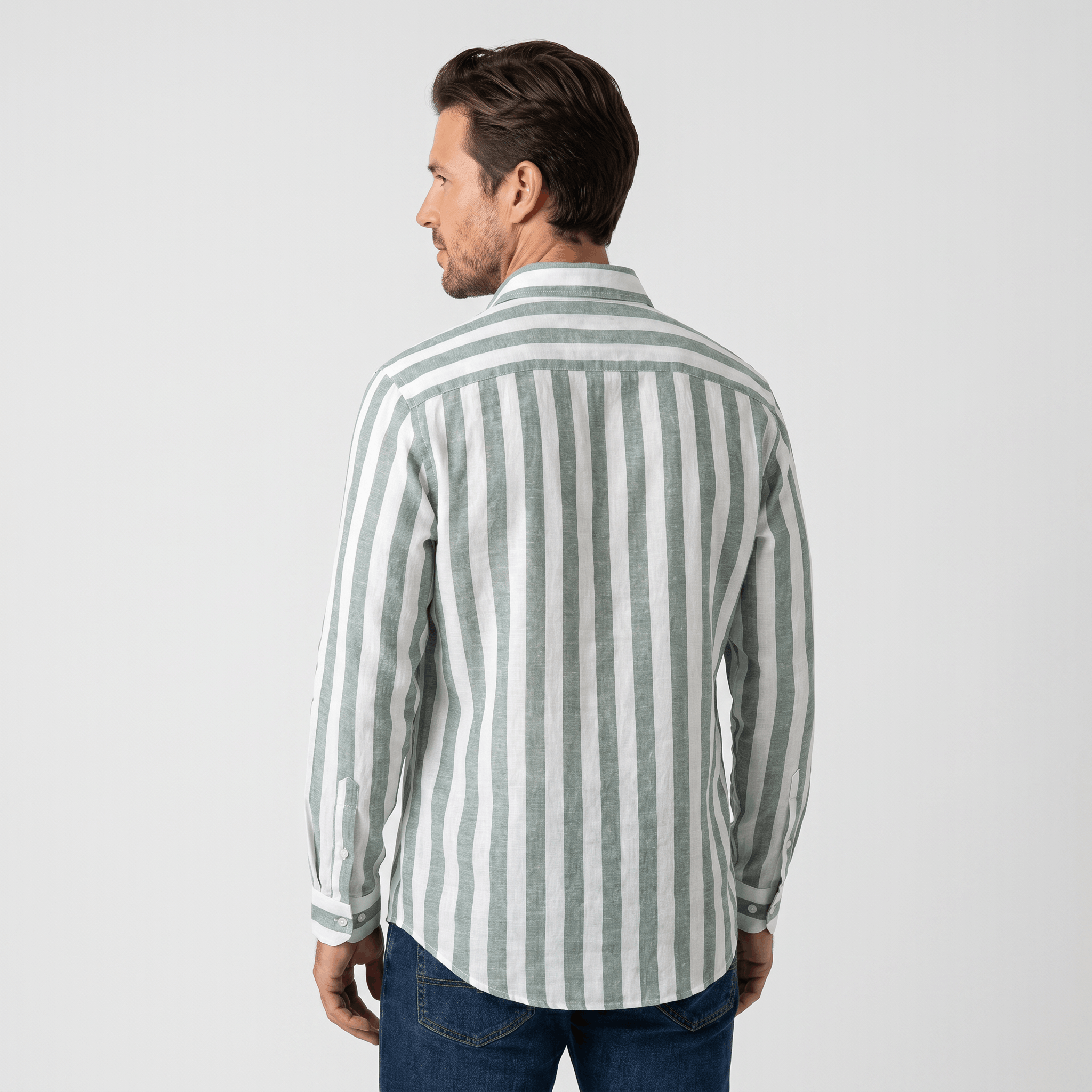 Mateo Pure Linen Striped Shirt – Slim Fit Long Sleeve Point Collar Casual Summer Top