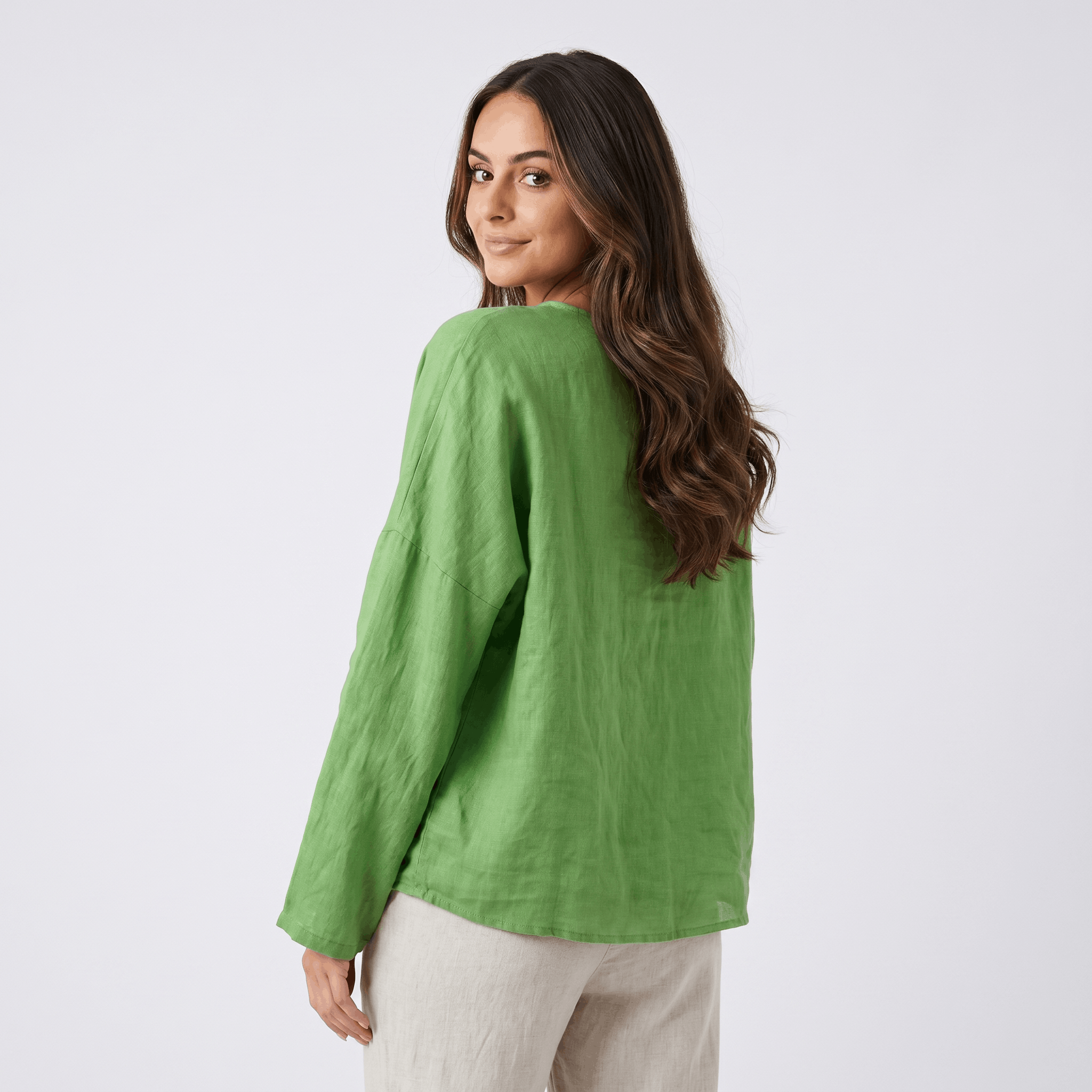 May Heritage Cotton Linen Blouse – Frog Button O-Neck Long Sleeve Relaxed Casual Top