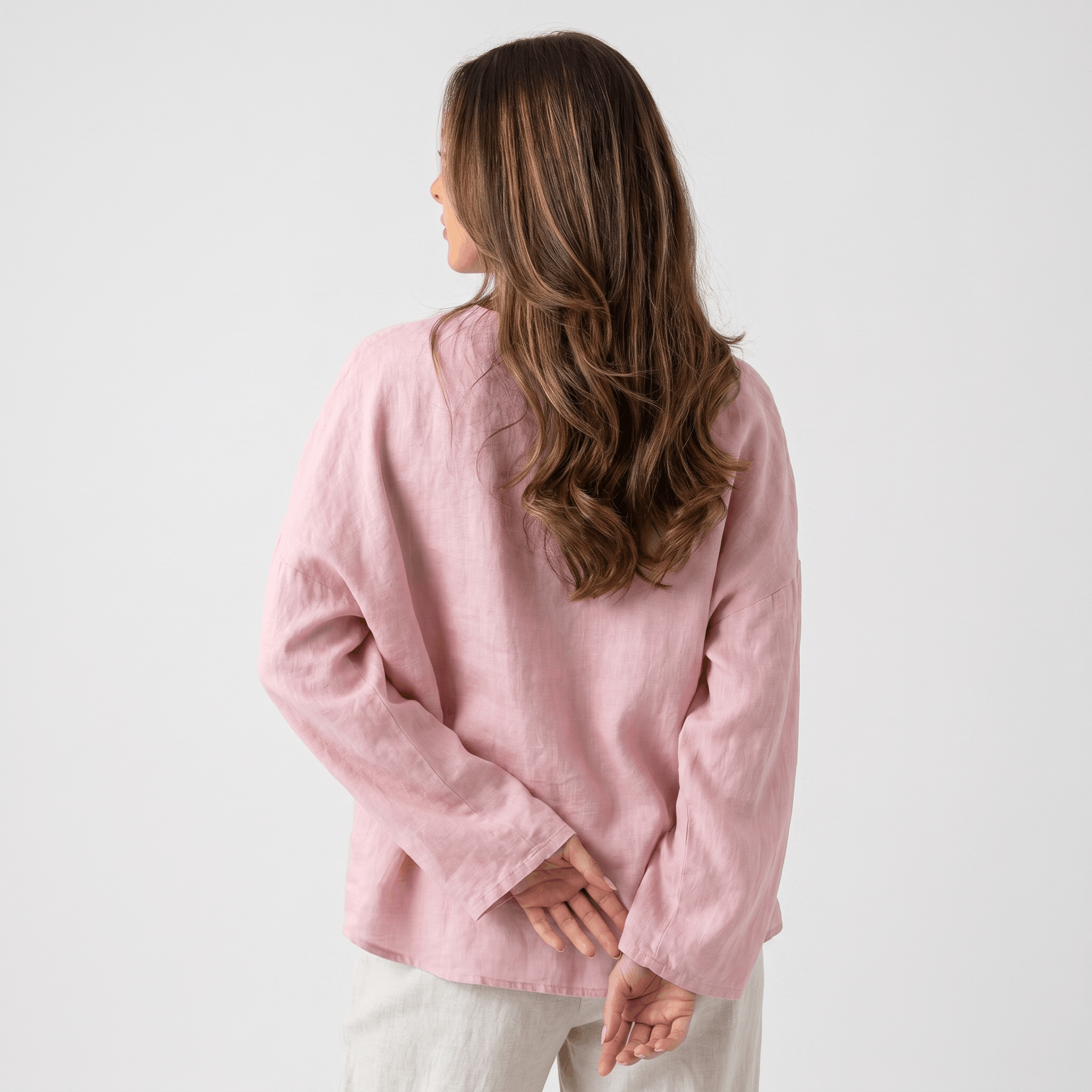 May Heritage Cotton Linen Blouse – Frog Button O-Neck Long Sleeve Relaxed Casual Top