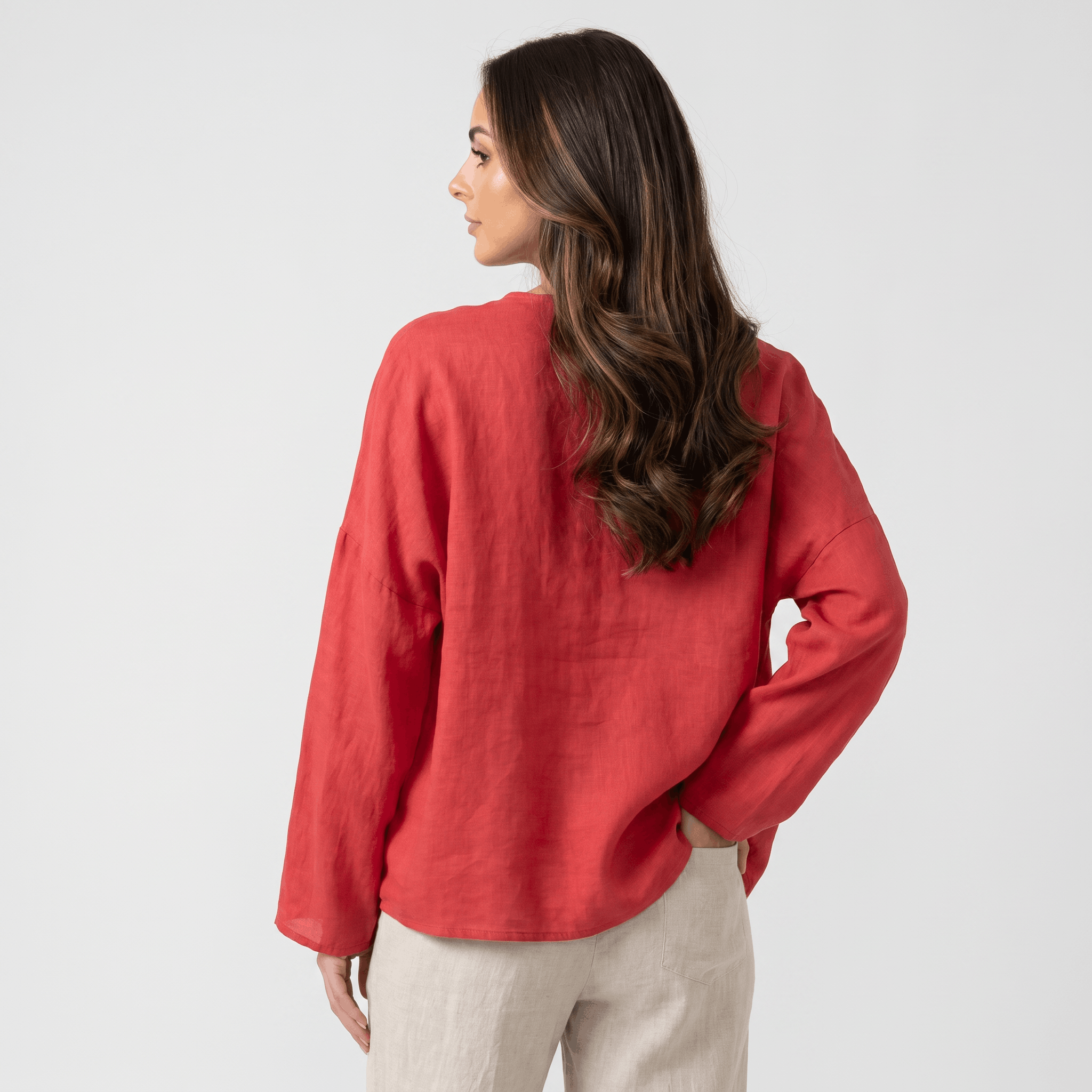May Heritage Cotton Linen Blouse – Frog Button O-Neck Long Sleeve Relaxed Casual Top