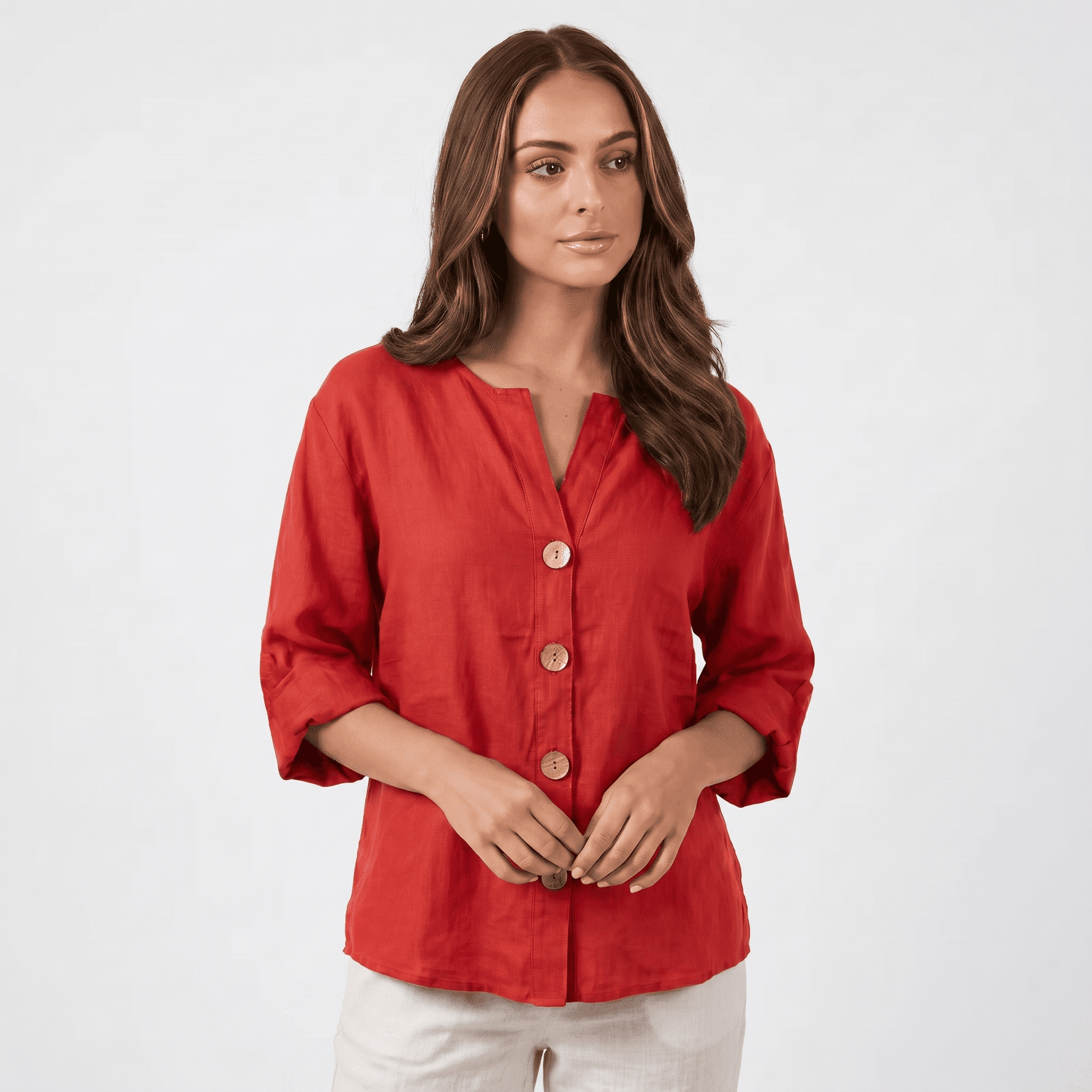 Amelia Linen Blend Blouse – Relaxed Button Front Lightweight Casual Top