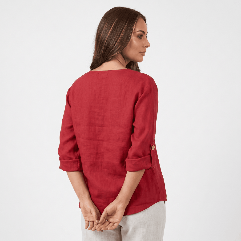 Amelia Linen Blend Blouse – Relaxed Button Front Lightweight Casual Top