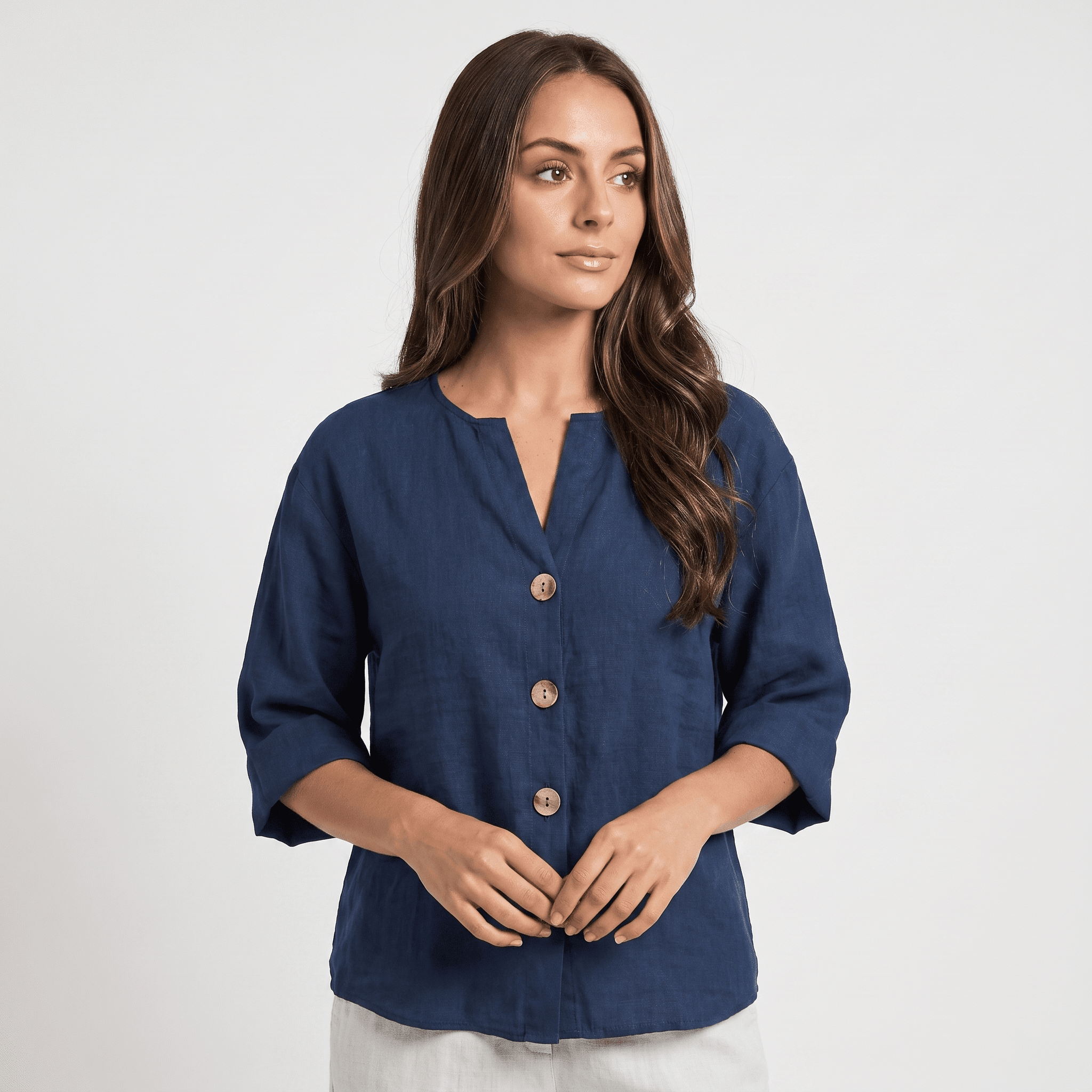 Amelia Linen Blend Blouse – Relaxed Button Front Lightweight Casual Top