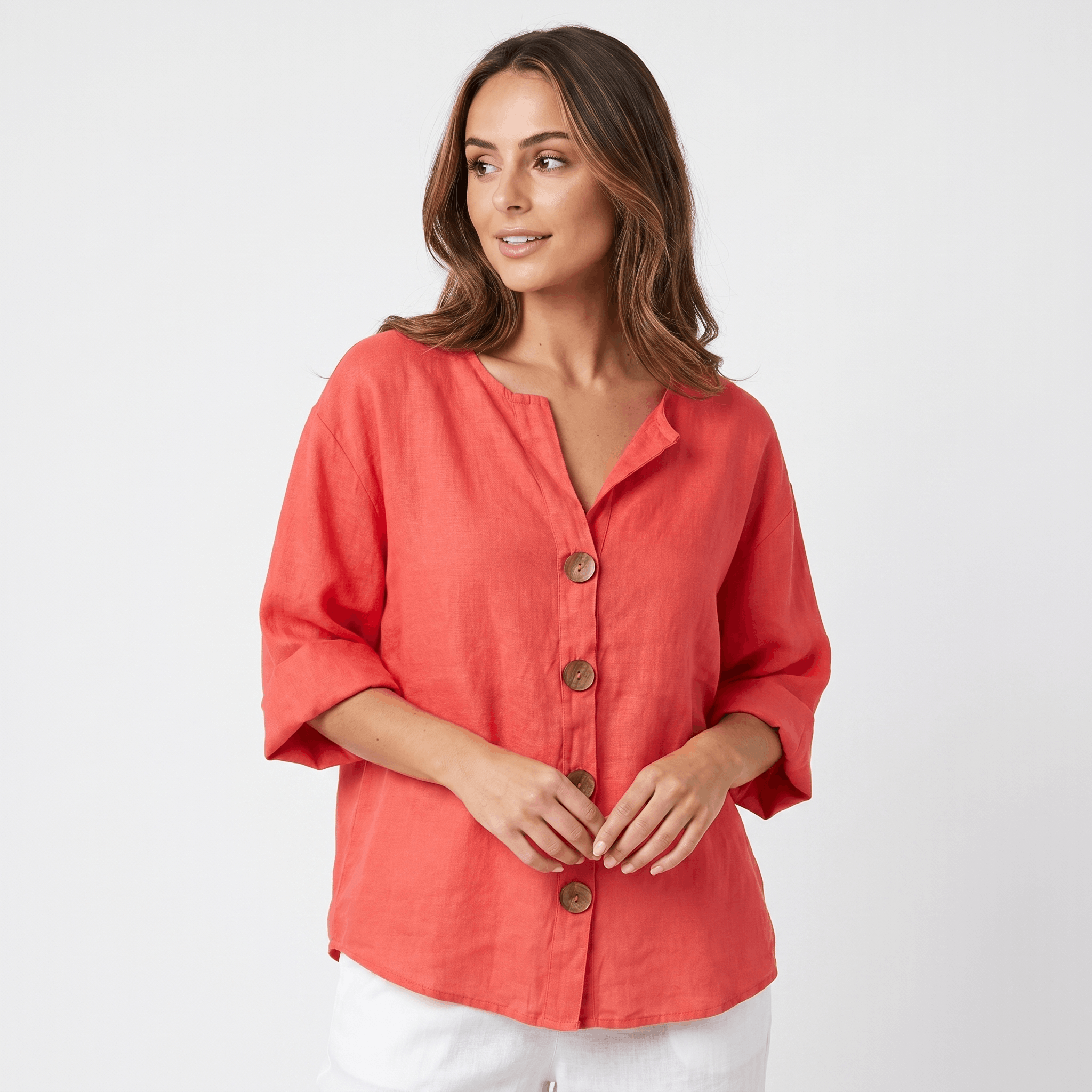 Amelia Linen Blend Blouse – Relaxed Button Front Lightweight Casual Top