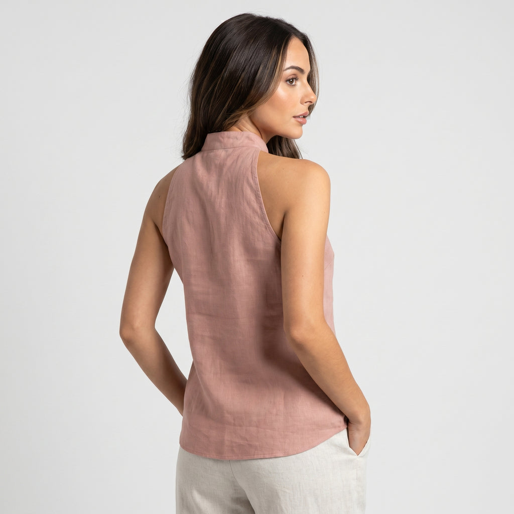 Pia Linen Blend Sleeveless Blouse – Relaxed Lightweight Polished Everyday Top