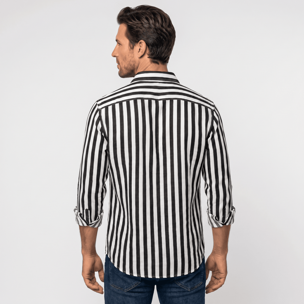 Mateo Pure Linen Striped Shirt – Slim Fit Long Sleeve Point Collar Casual Summer Top
