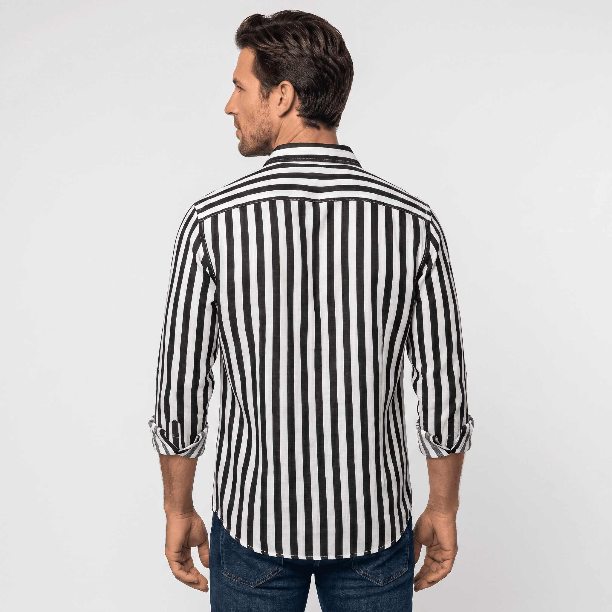 Mateo Pure Linen Striped Shirt – Slim Fit Long Sleeve Point Collar Casual Summer Top