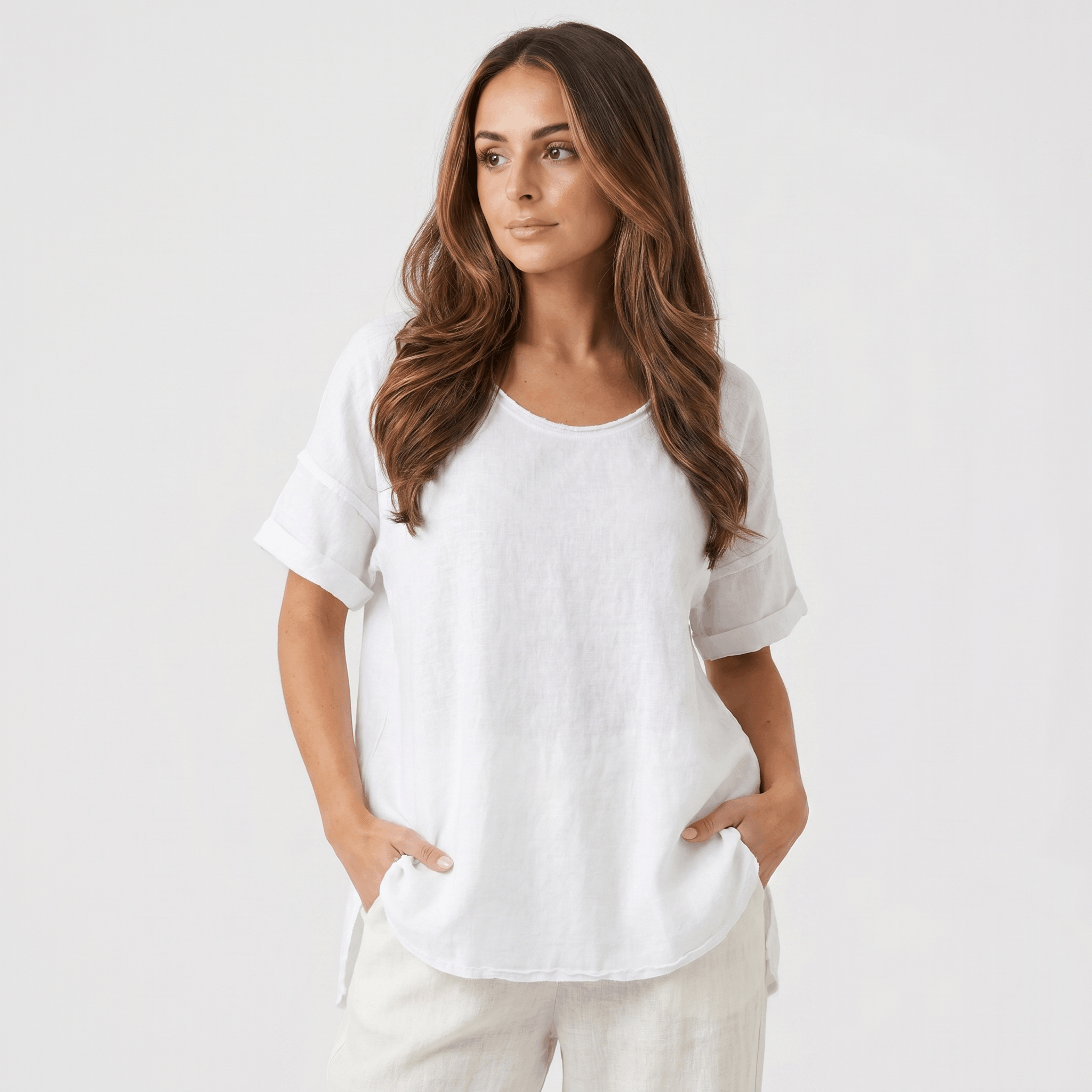 Emma Linen Blend Oversized T-Shirt – Relaxed Lightweight Everyday Casual Top