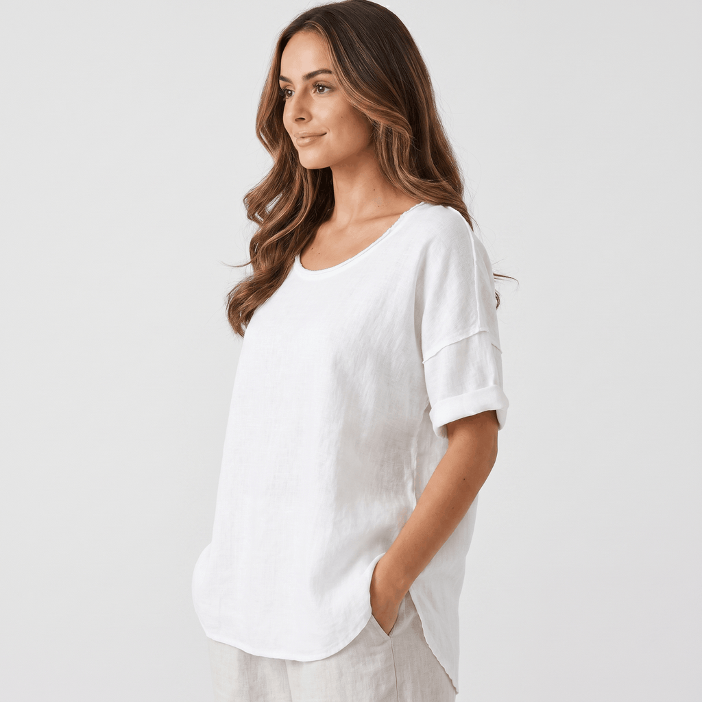 Emma Linen Blend Oversized T-Shirt – Relaxed Lightweight Everyday Casual Top