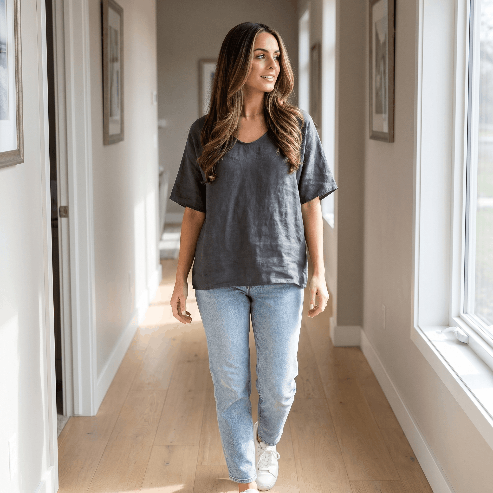 Emma Linen Blend Oversized T-Shirt – Relaxed Lightweight Everyday Casual Top