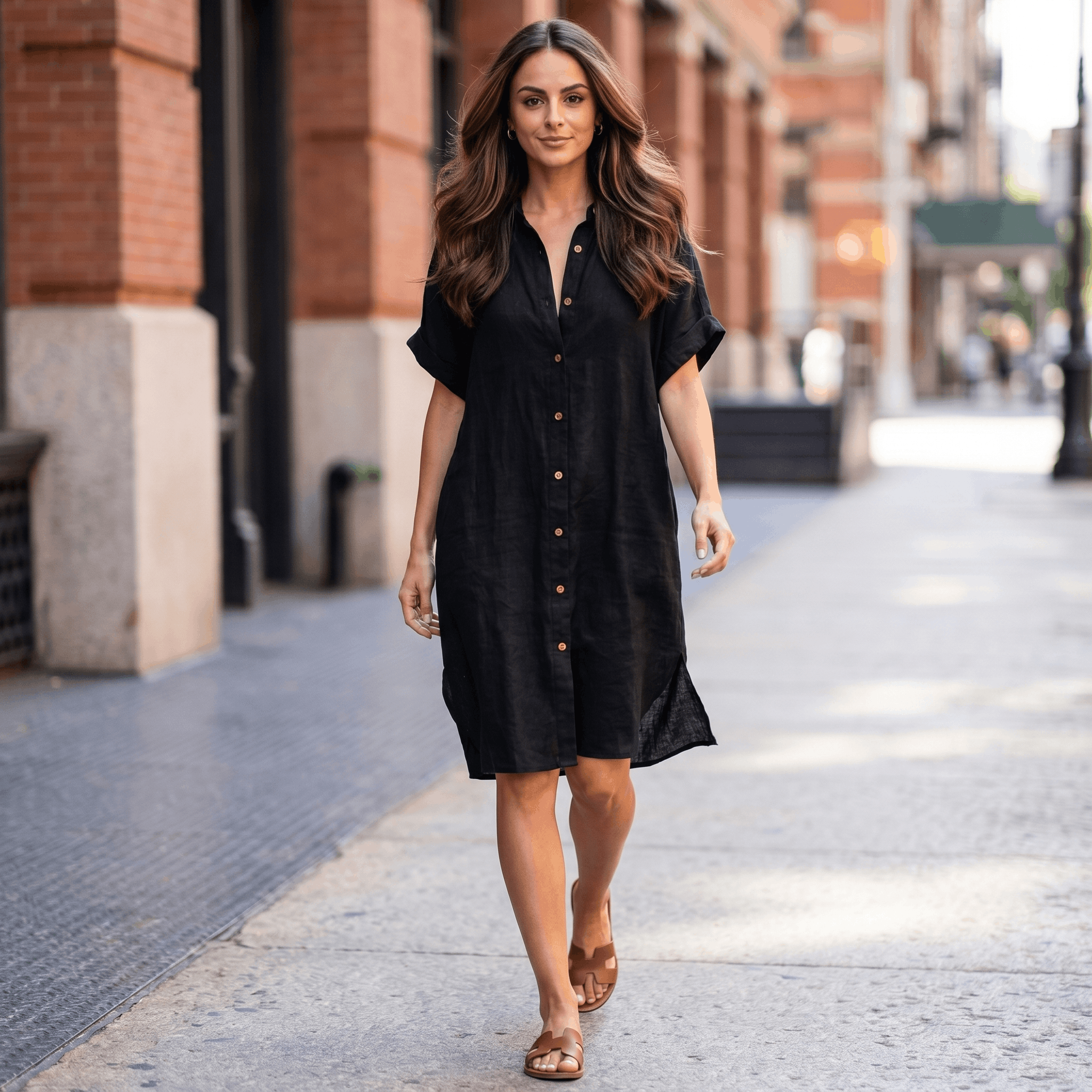 Regan Cotton Linen Shirt Dress – Relaxed Midi Button-Front Summer Style