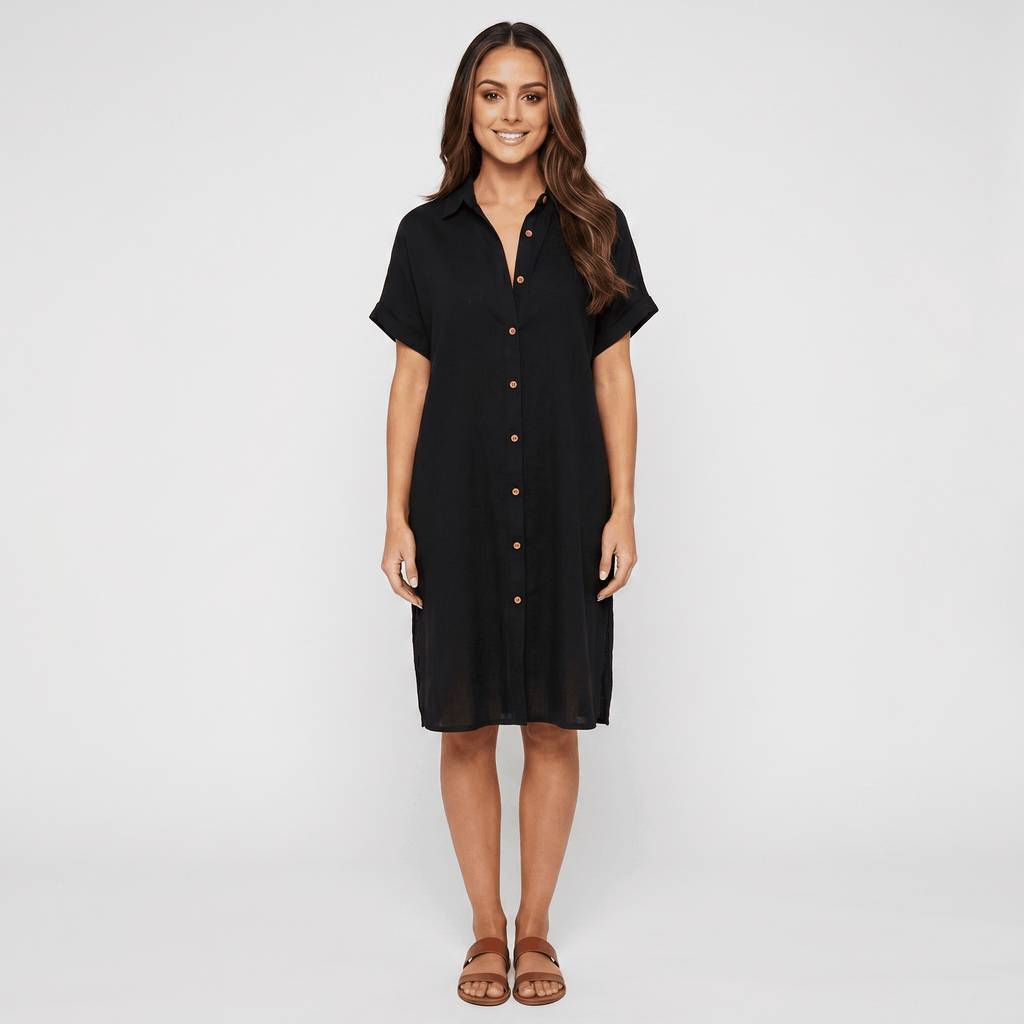 Regan Cotton Linen Shirt Dress – Relaxed Midi Button-Front Summer Style