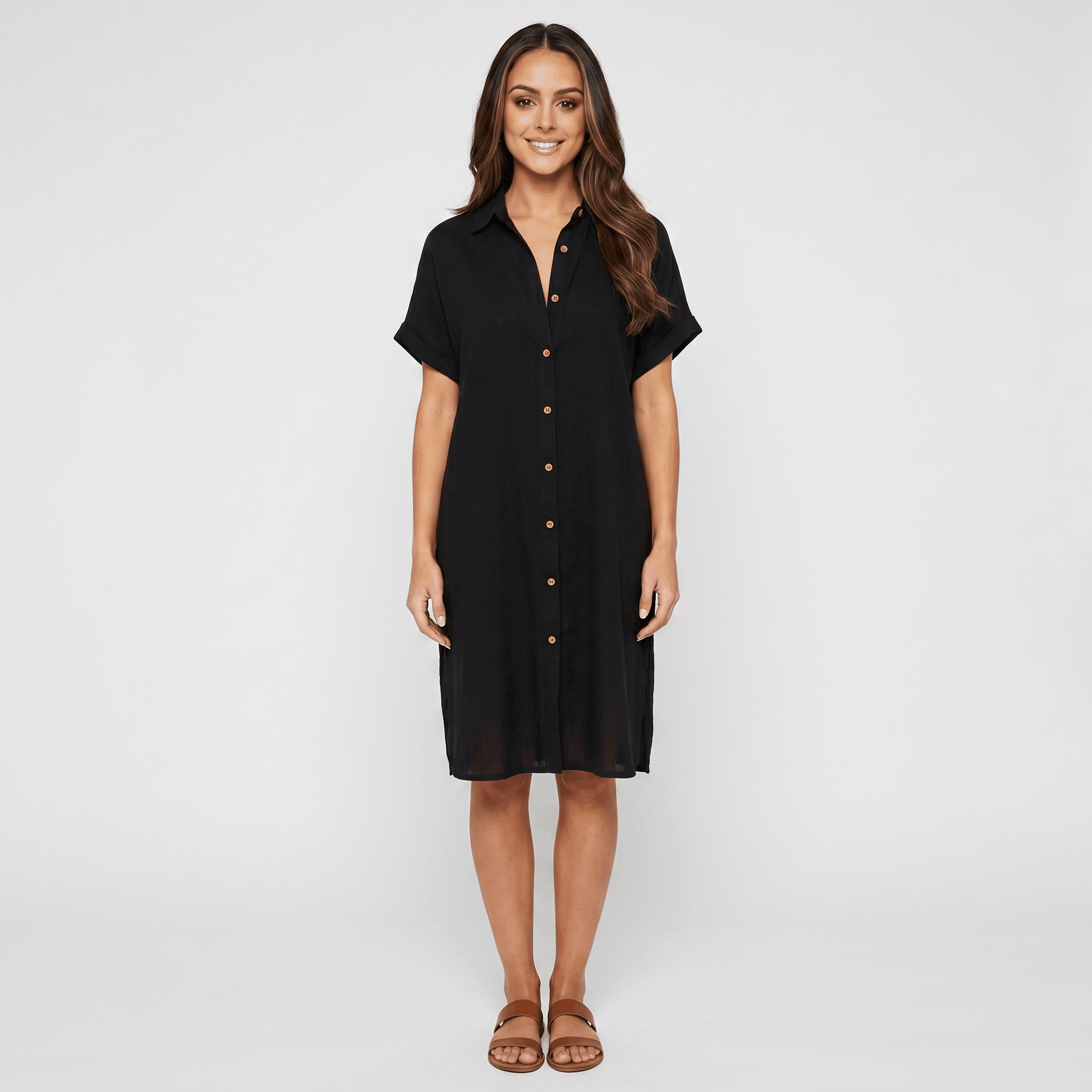 Regan Cotton Linen Shirt Dress – Relaxed Midi Button-Front Summer Style