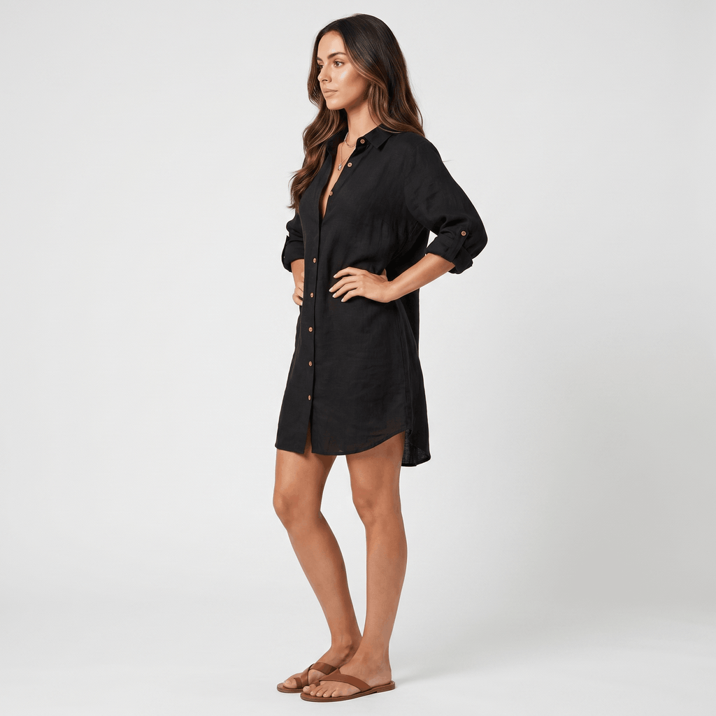 Regan Cotton Linen Shirt Dress – Relaxed Midi Button-Front Summer Style