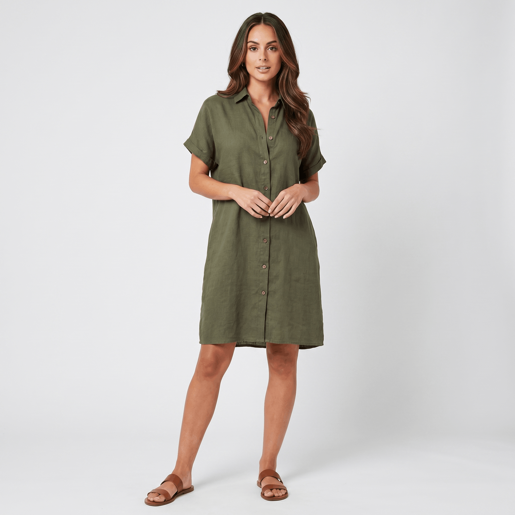 Regan Cotton Linen Shirt Dress – Relaxed Midi Button-Front Summer Style