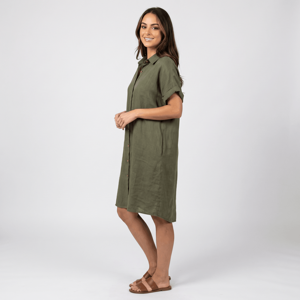 Regan Cotton Linen Shirt Dress – Relaxed Midi Button-Front Summer Style
