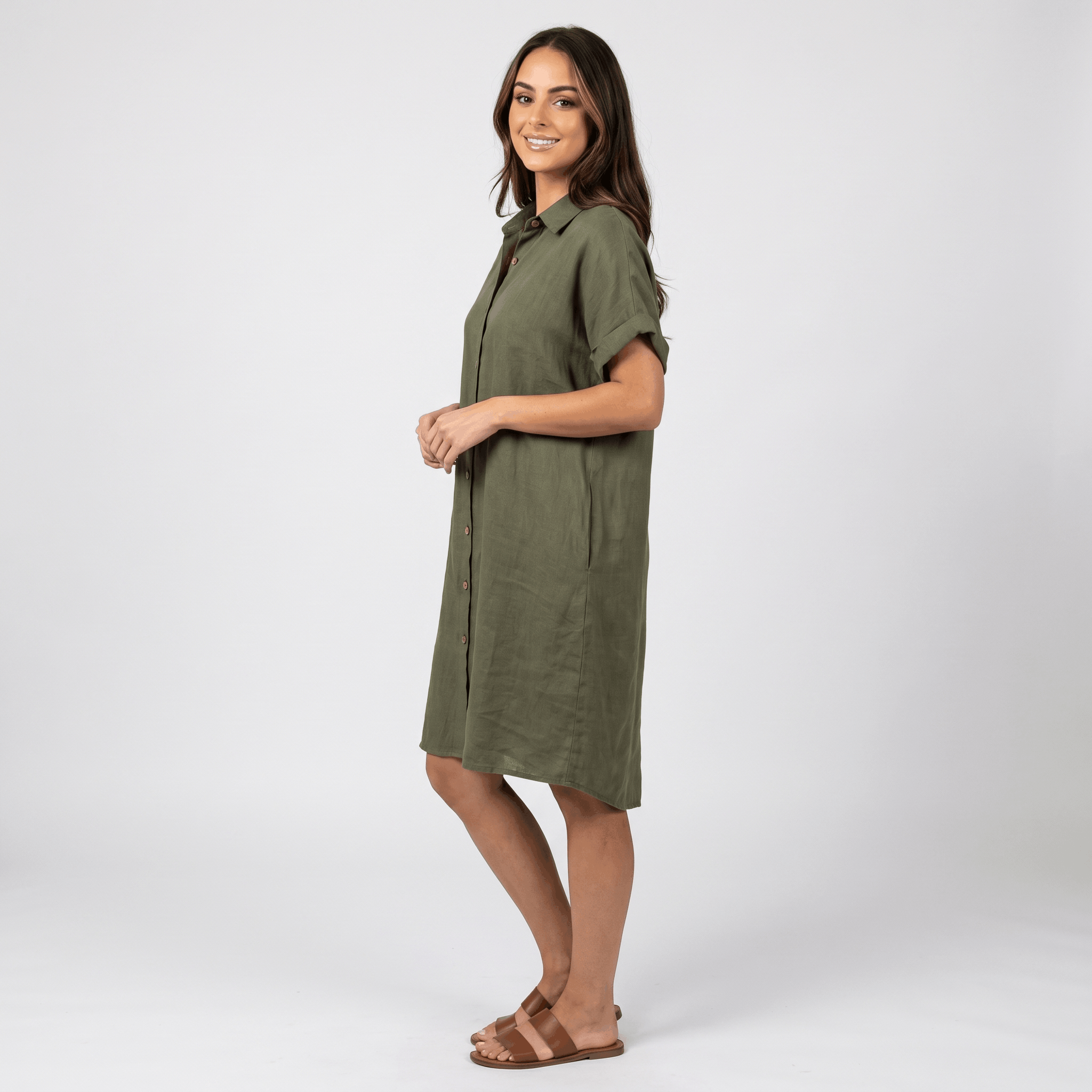 Regan Cotton Linen Shirt Dress – Relaxed Midi Button-Front Summer Style