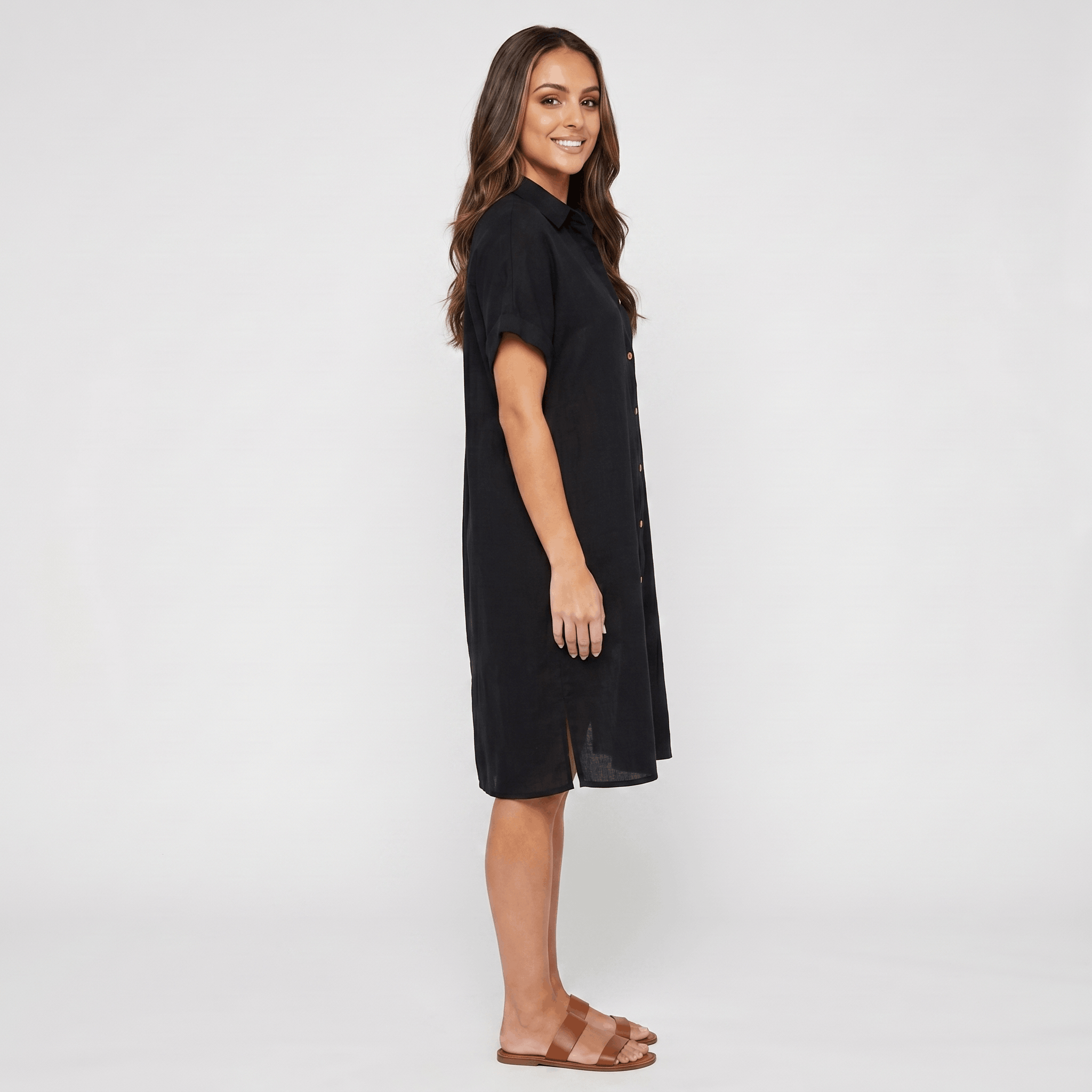 Regan Cotton Linen Shirt Dress – Relaxed Midi Button-Front Summer Style