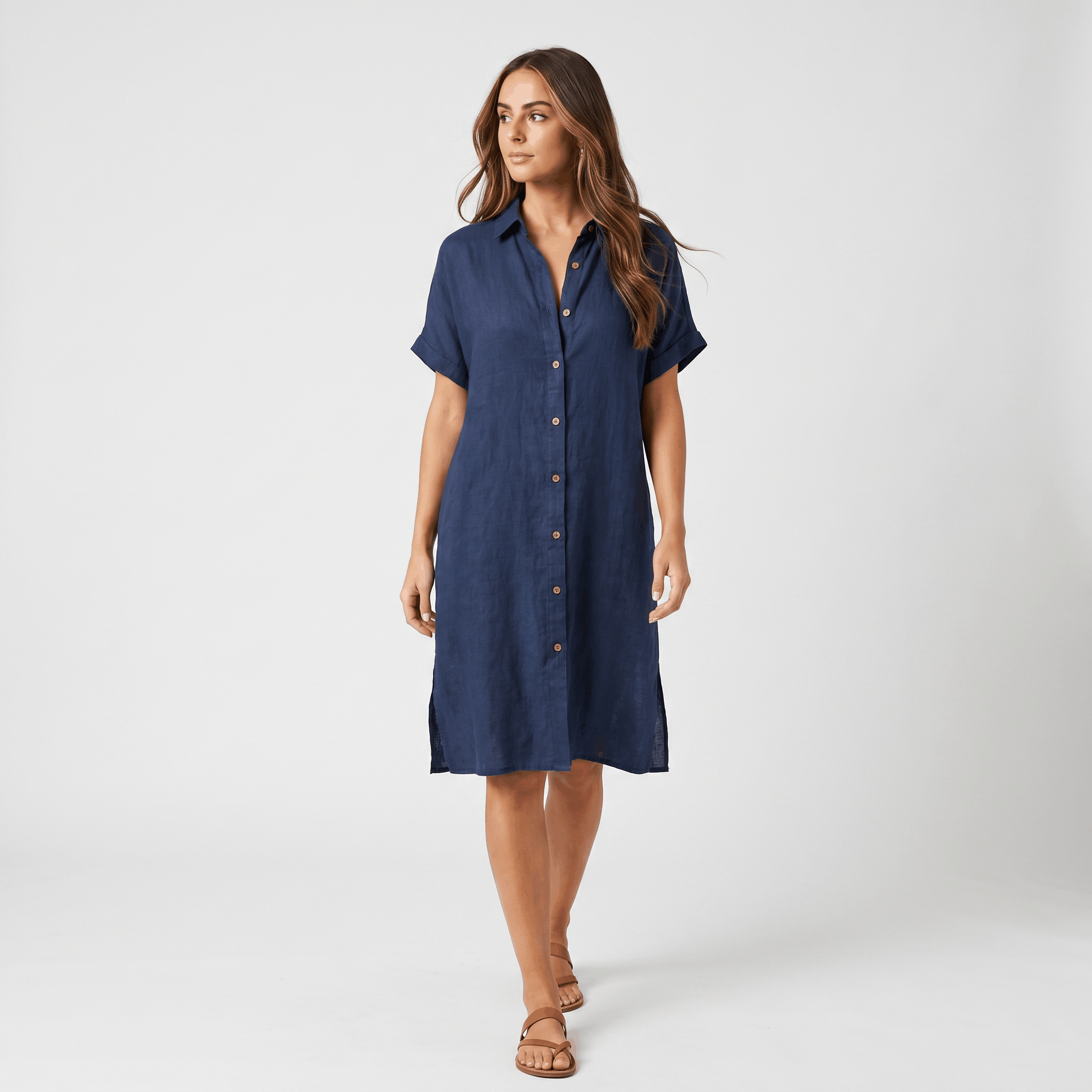 Regan Cotton Linen Shirt Dress – Relaxed Midi Button-Front Summer Style