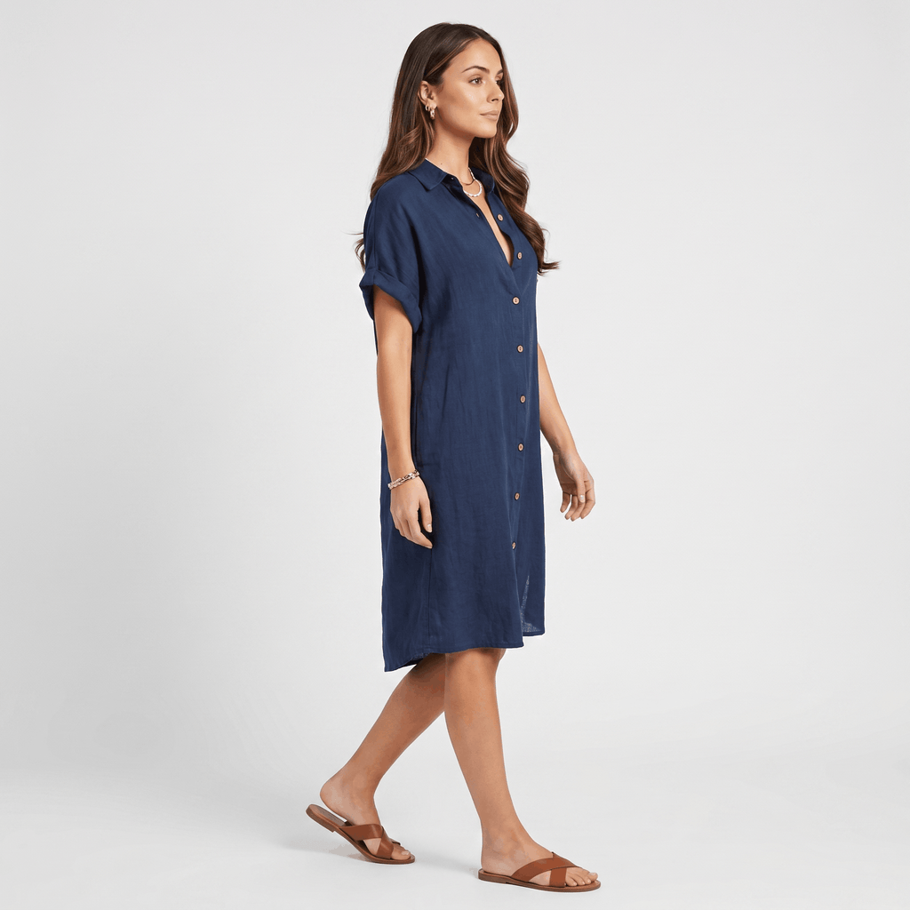 Regan Cotton Linen Shirt Dress – Relaxed Midi Button-Front Summer Style