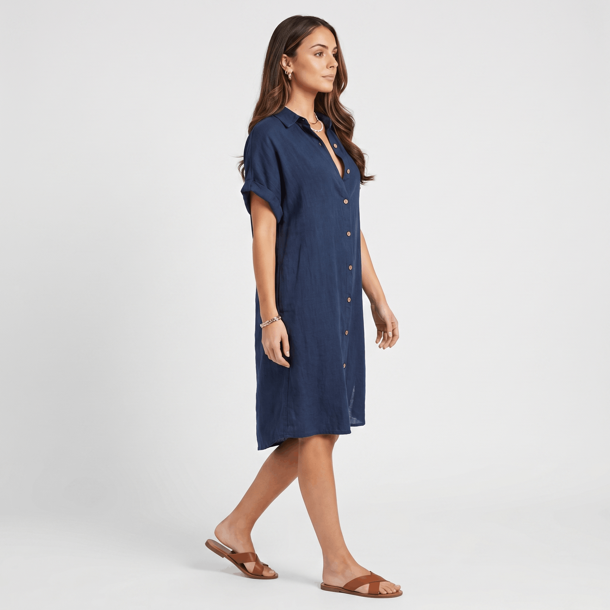 Regan Cotton Linen Shirt Dress – Relaxed Midi Button-Front Summer Style