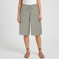 Arlyn Linen Bermuda Shorts – Drawstring Elastic Waist Patch Pocket Relaxed Knee Length Bottoms