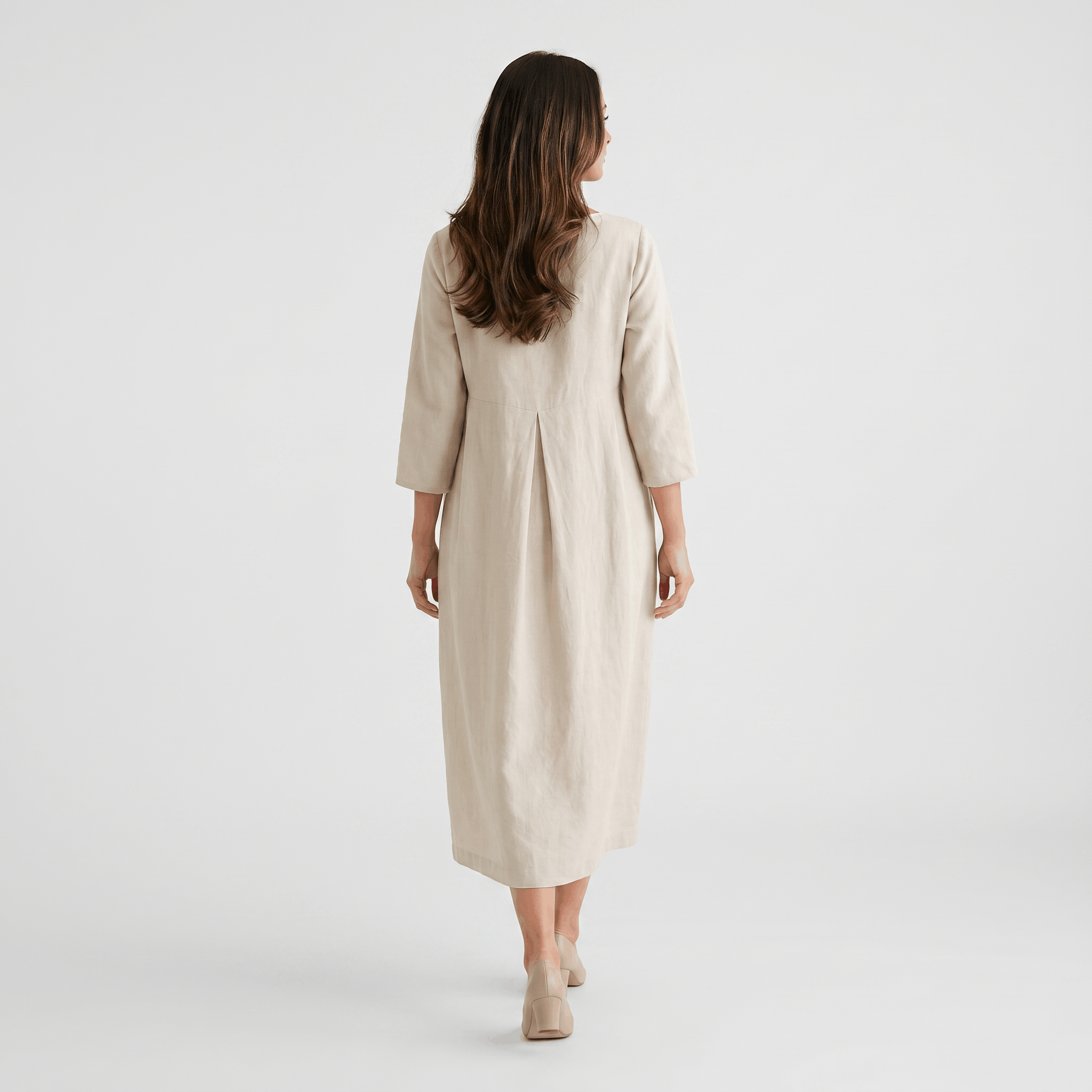 Fiona Cotton Linen Blend Midi Dress – Three Quarter Sleeve Relaxed Everyday Elegance