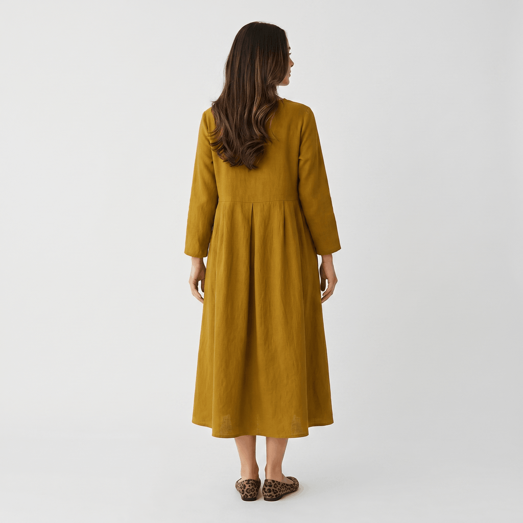 Fiona Cotton Linen Blend Midi Dress – Three Quarter Sleeve Relaxed Everyday Elegance