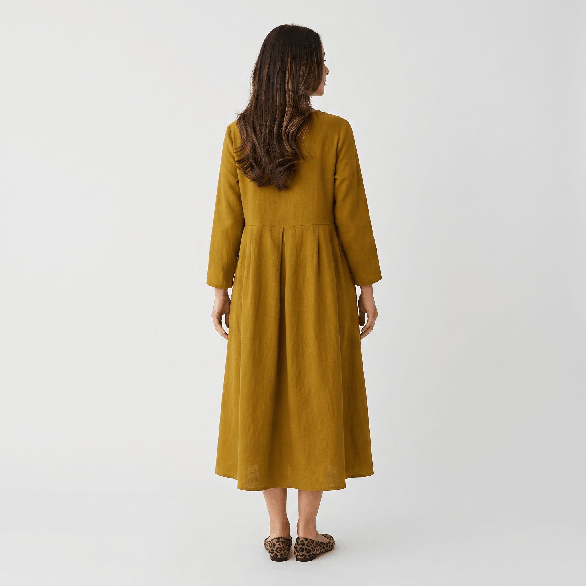 Fiona Cotton Linen Blend Midi Dress – Three Quarter Sleeve Relaxed Everyday Elegance