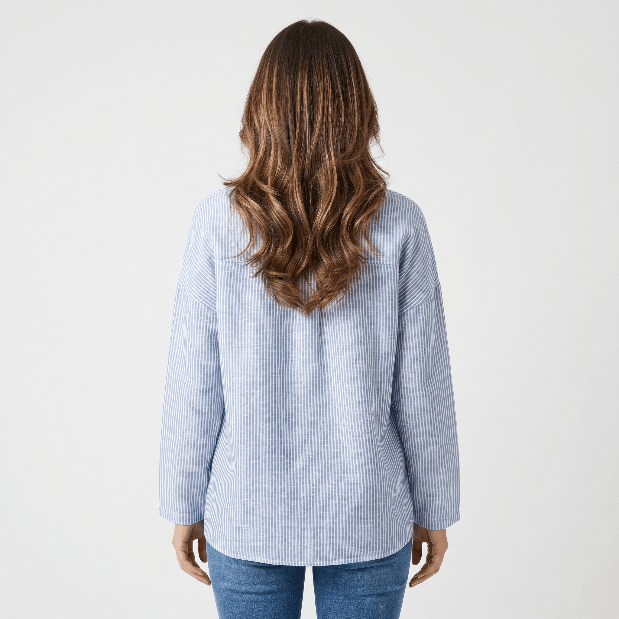Linda Cotton Linen Blend Striped Blouse – Crew Neck Long Sleeve Relaxed Breathable Casual Top