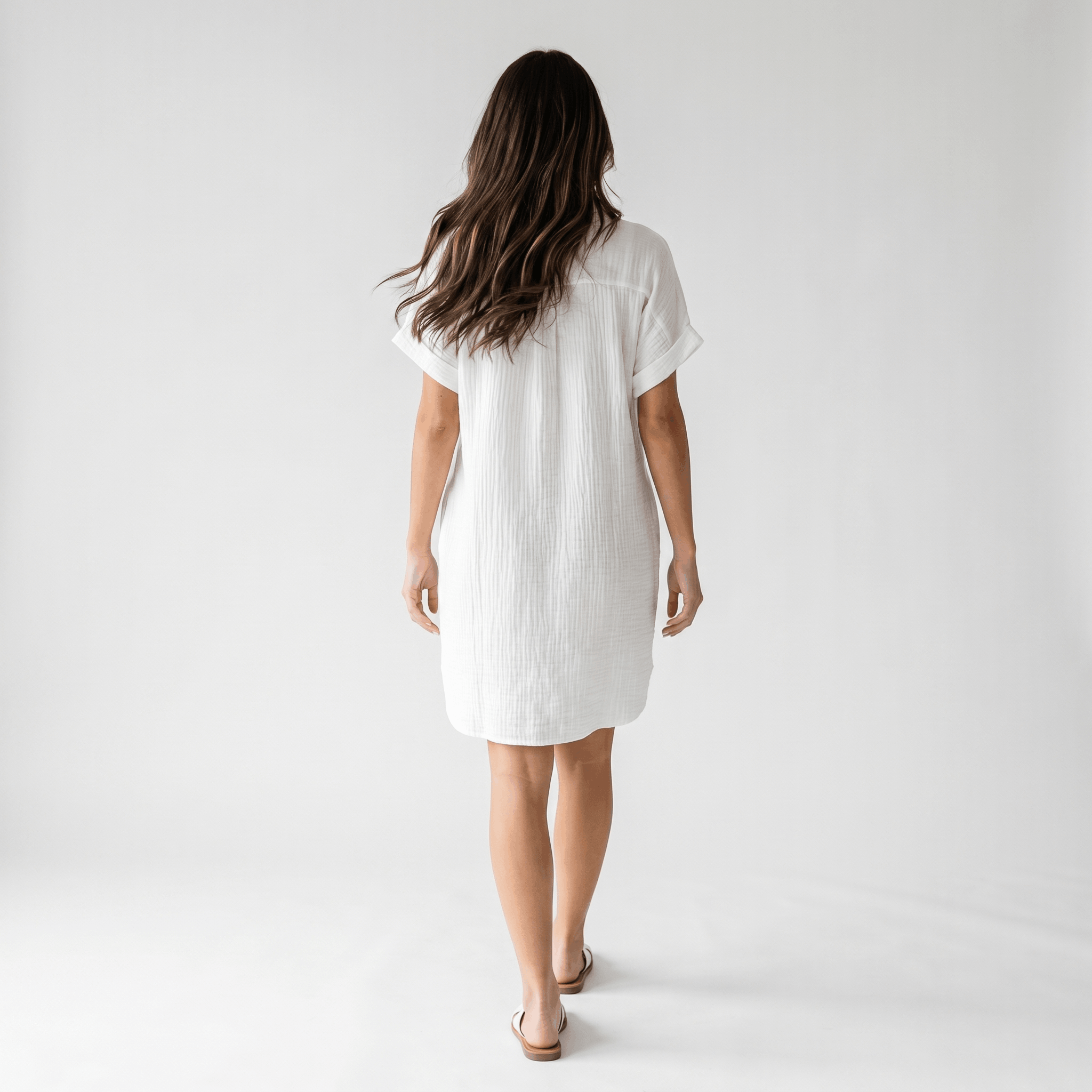 Merlyn Crinkled Cotton Linen Shirt Dress – Button Front Point Collar Short Sleeve Casual Summer Outfit