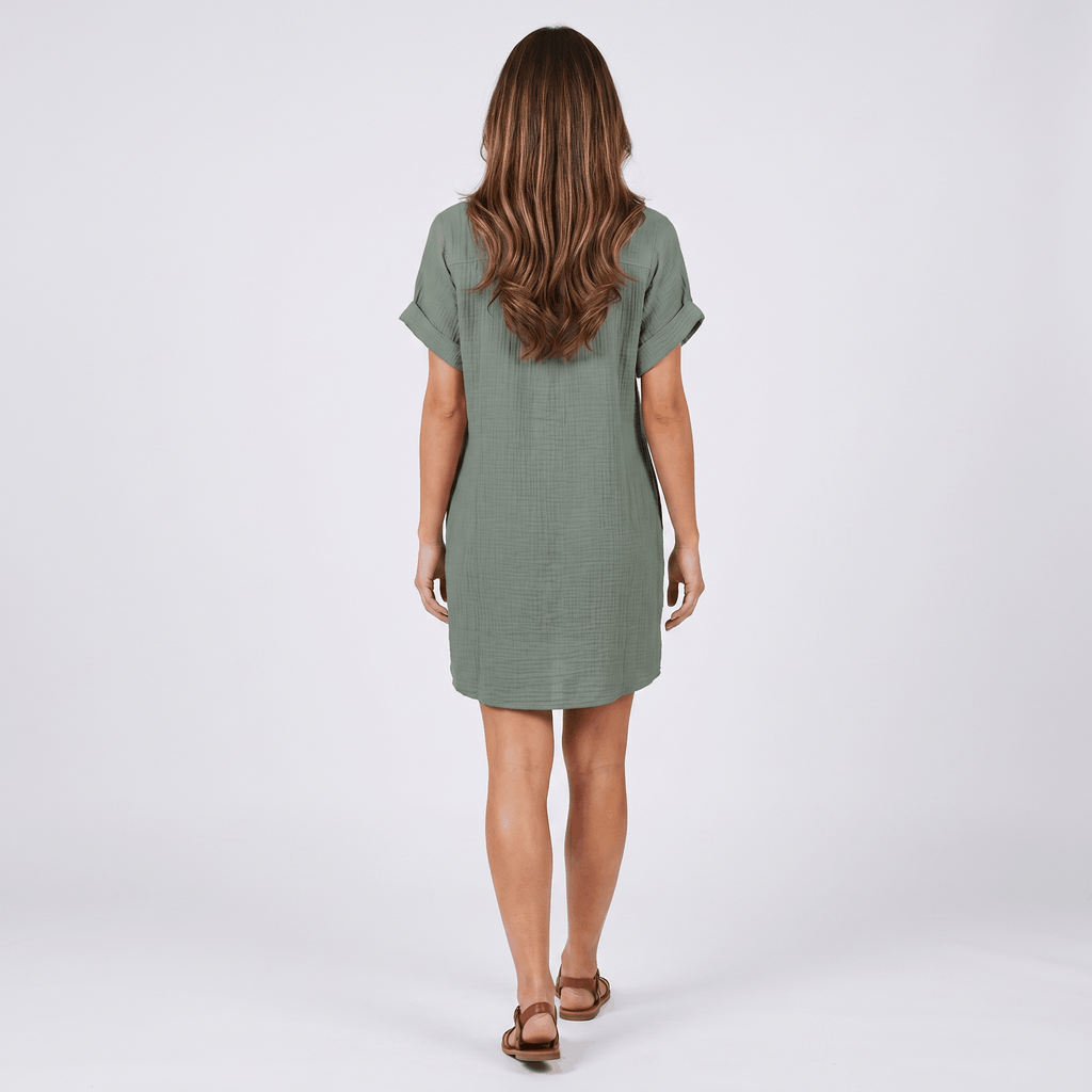 Merlyn Crinkled Cotton Linen Shirt Dress – Button Front Point Collar Short Sleeve Casual Summer Outfit