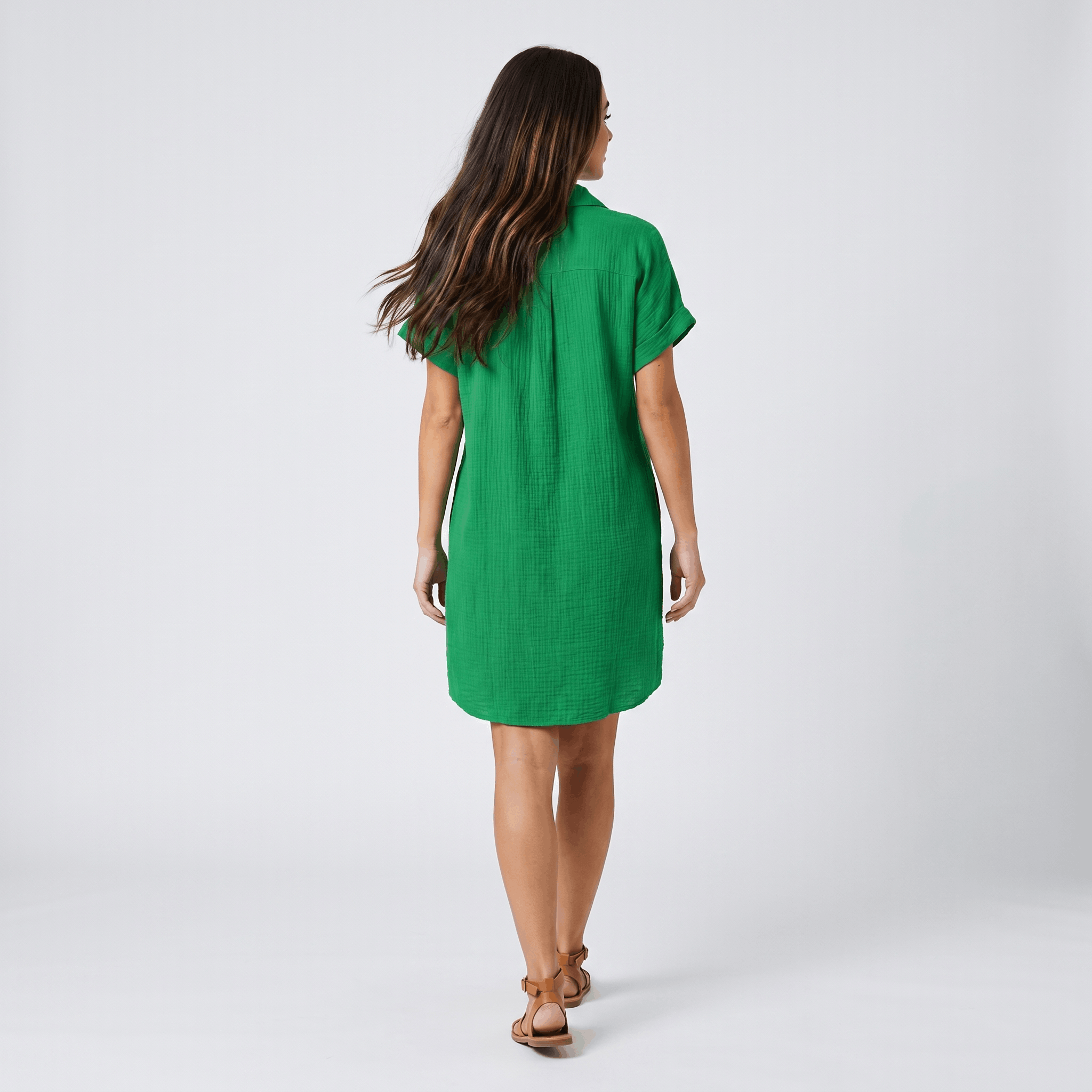 Merlyn Crinkled Cotton Linen Shirt Dress – Button Front Point Collar Short Sleeve Casual Summer Outfit