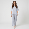 Amelia Striped Linen Two-Piece Set – Round Neck Oversized Top Wide Leg Trouser Casual Outfit