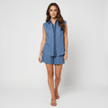 Solene Linen Two-Piece Set – Sleeveless Button Front Shirt Bermuda Shorts Casual Summer Outfit