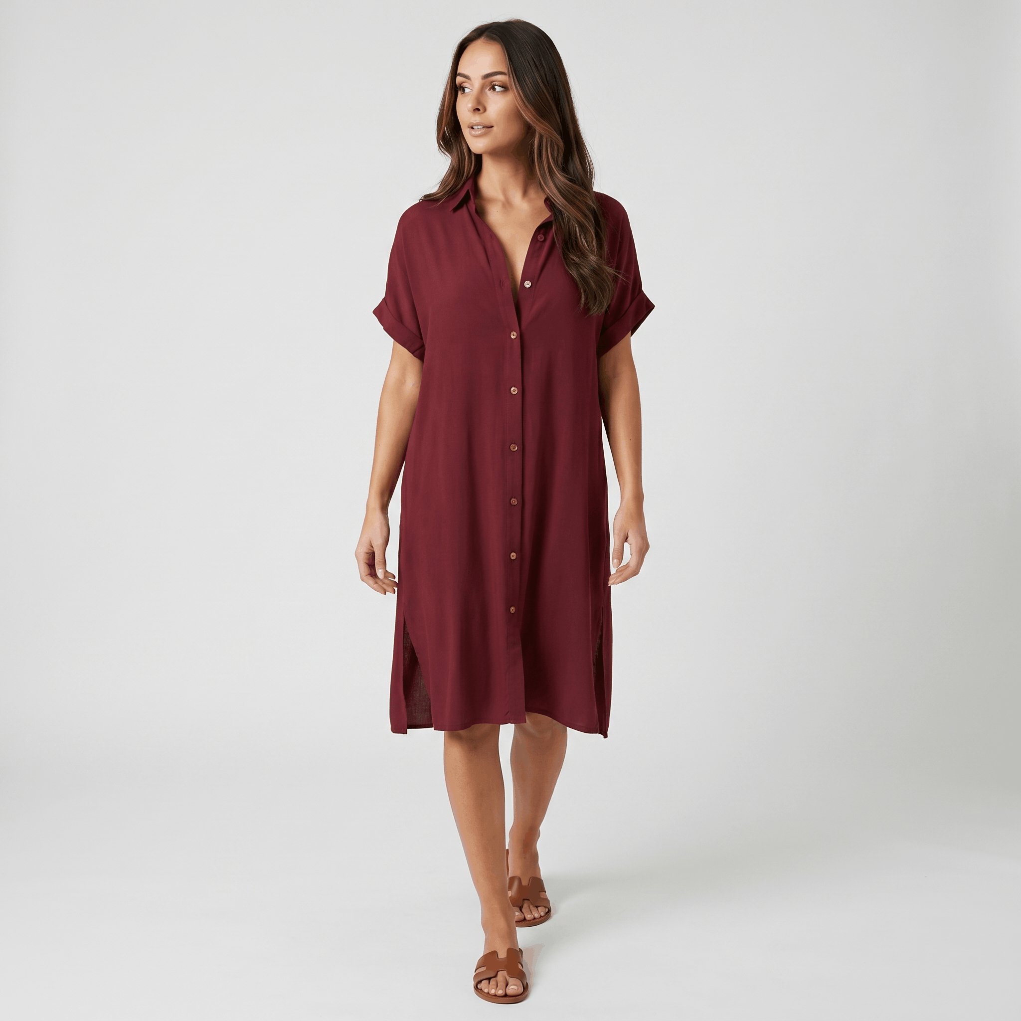 Regan Cotton Linen Shirt Dress – Relaxed Midi Button-Front Summer Style