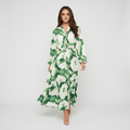 Donatella Tie-Dye Print Maxi Dress – V-Neck Drawstring Waist Tiered Hem Flowing Silhoutte