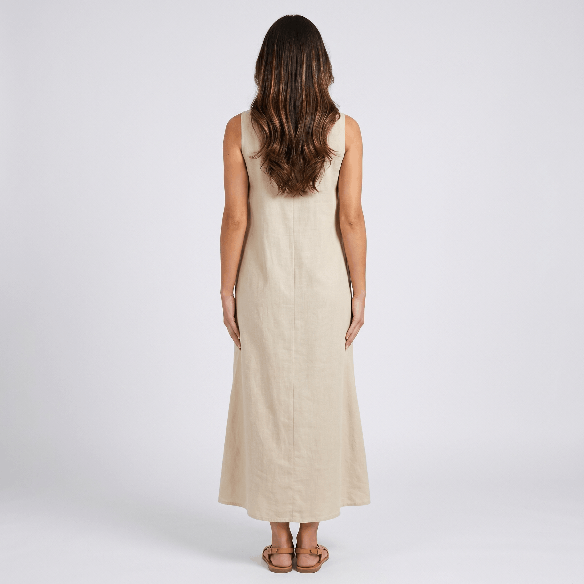 Heidi Cotton Liner Blend Maxi Dress – Split V-Neck Sleeveless Relaxed Summer Silhouette