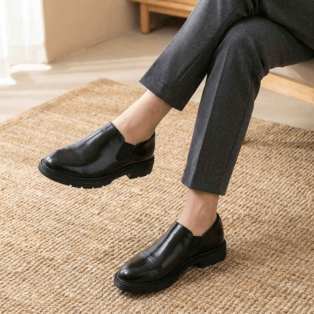 Crimson Genuine Leather Slip-On Dress Shoes – Classic Brogue Formal Footwear