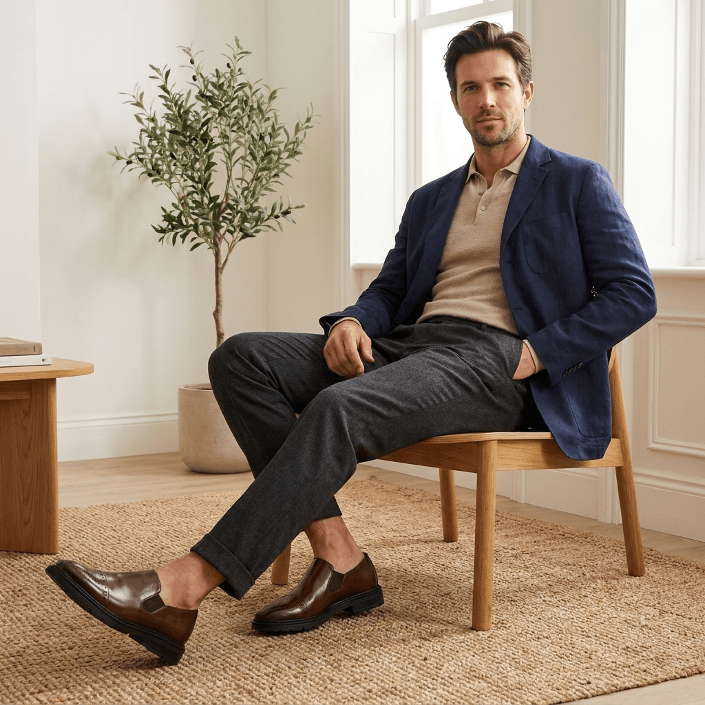 Crimson Genuine Leather Slip-On Dress Shoes – Classic Brogue Formal Footwear