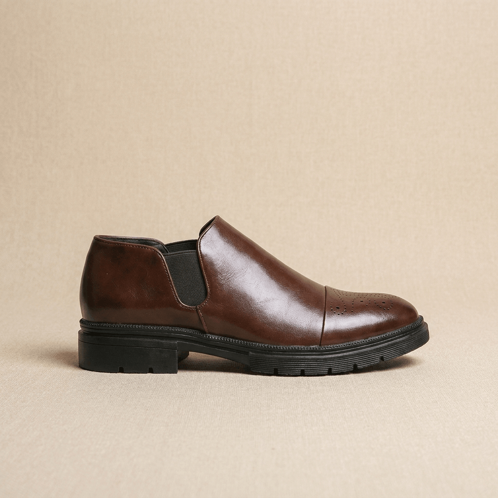Crimson Genuine Leather Slip-On Dress Shoes – Classic Brogue Formal Footwear