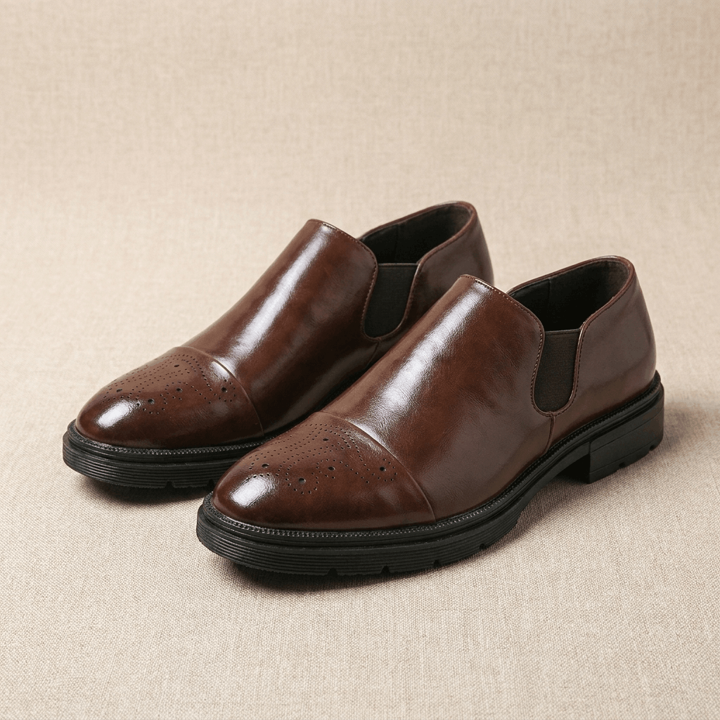 Crimson Genuine Leather Slip-On Dress Shoes – Classic Brogue Formal Footwear